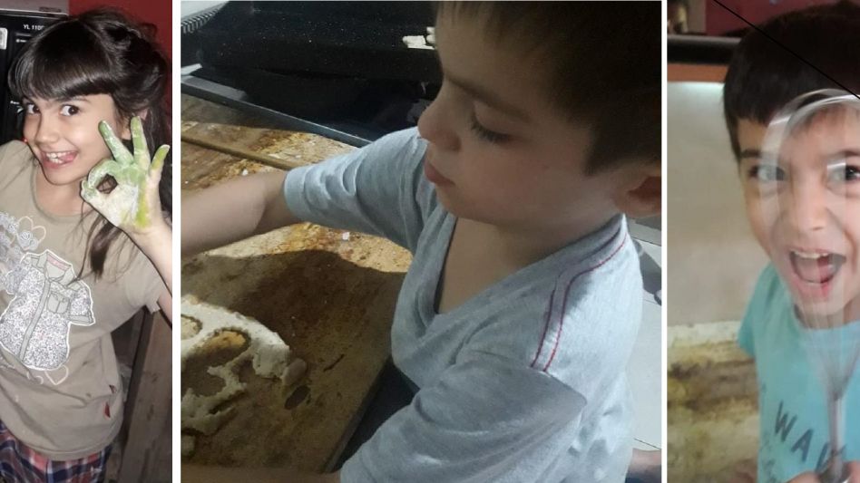 Lola, Milo y Baltasar entusiasmados con la cocina.