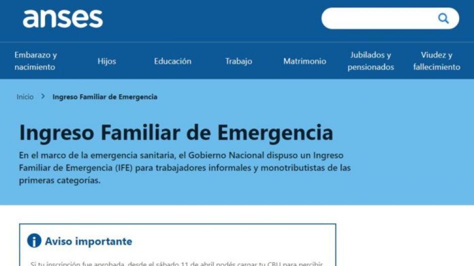 Los beneficiarios del IFE con trámite aprobado ya pueden ingresar a la web de Anses