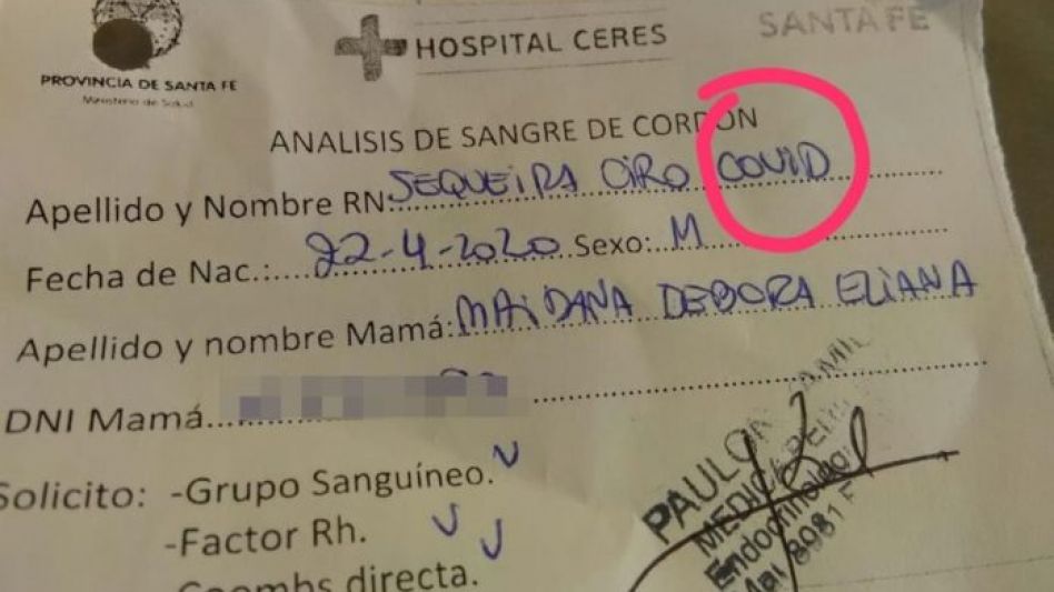 El primer bebé llamado Covid nació en Ceres, provincia de Santa Fe