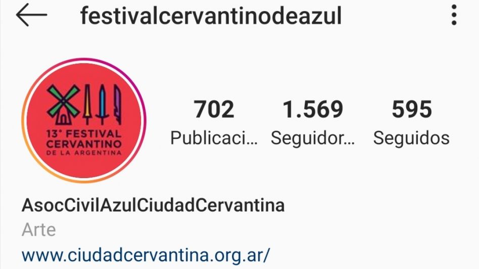La página de Instagram de ?festivalcervantinoazul?, donde están subidos los videos de los lectores.  