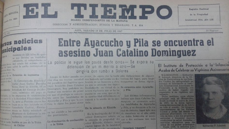 En julio de 1947 la policía de Buenos Aires buscaba a Catalino por cada rincón posible. El matutino ?El Tiempo? le daba un importante espacio de su tapa del día 19 de aquel mes y año.