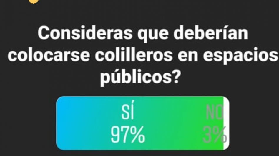 Captura de pantalla de la historia de Instagram donde fue publicada la encuesta  ¿?se deberían colocar colilleros en los espacios públicos?? que dio como resultado 97 % a favor y 3% en contra.