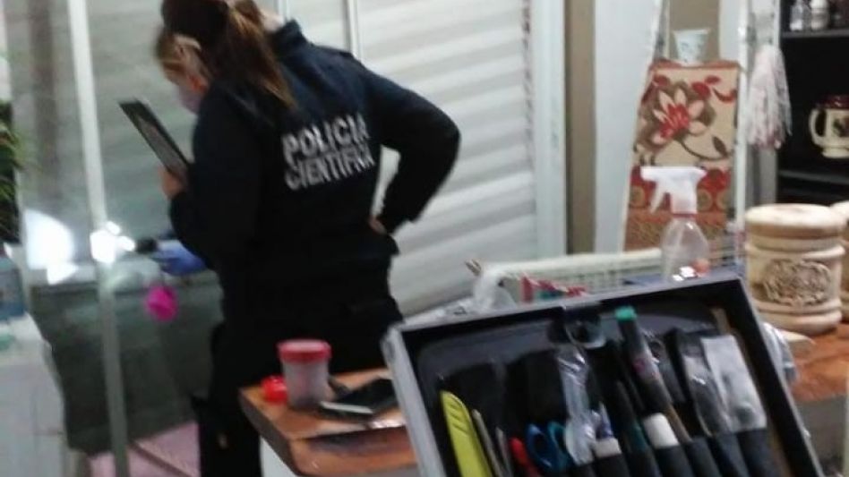Una agente de la Policía Científica, realizando pericias en una de las casas convertida en escenario de estos ?escruches?. EDPS AZUL/PBA