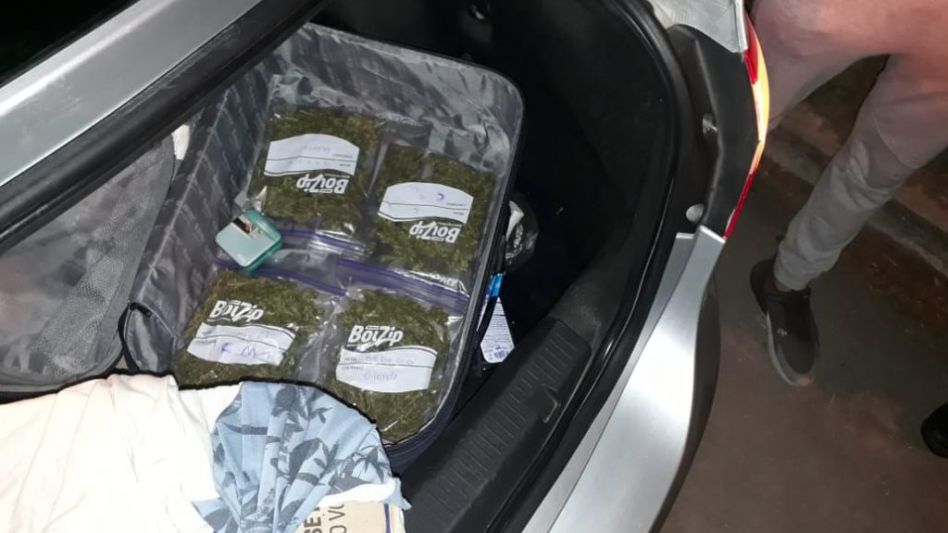 Más de cien gramos de marihuana fueron secuestrados en este procedimiento, llevado a cabo durante las primeras horas del viernes que pasó. FOTOS: DESTACAMENTO VIAL LAS FLORES/PBA