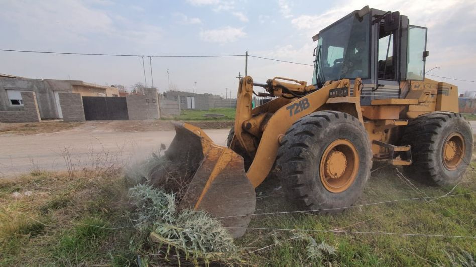 Una máquina municipal se encargó de barrer con la tarea que habían realizado unas quince familias que pretendían usurpar tierras que son del Estado Provincial. PRENSA MUNICIPAL