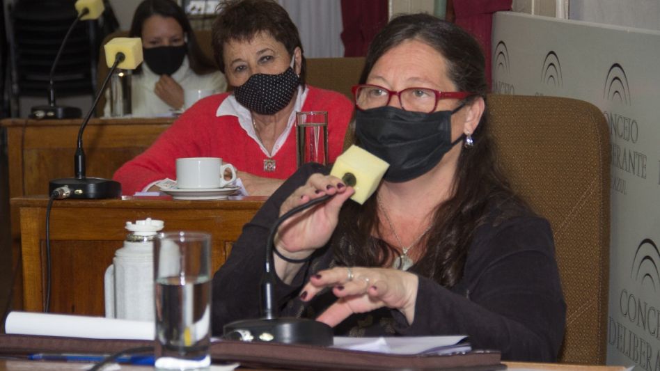 La edil de Todos Azul Gabriela Lambusta en uno de los tramos de la última reunión que se realizó en el Concejo Deliberante de esta ciudad.