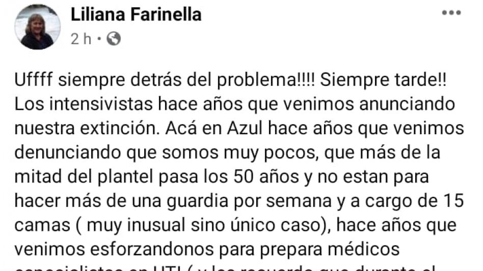 Grave descargo de una médica intensivista