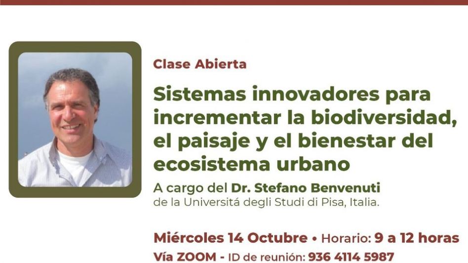 Hoy, en el horario de 9 a 12 se realizará una clase abierta sobre ?Sistemas innovadores para incrementar la biodiversidad, el paisaje y el bienestar del ecosistema urbano?.