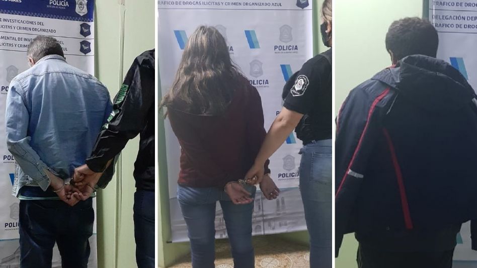 Los tres acusados que tiene esta causa relacionada con la comercialización de estupefacientes al menudeo.  FOTOS: DROGAS ILÍCITAS AZUL/PBA