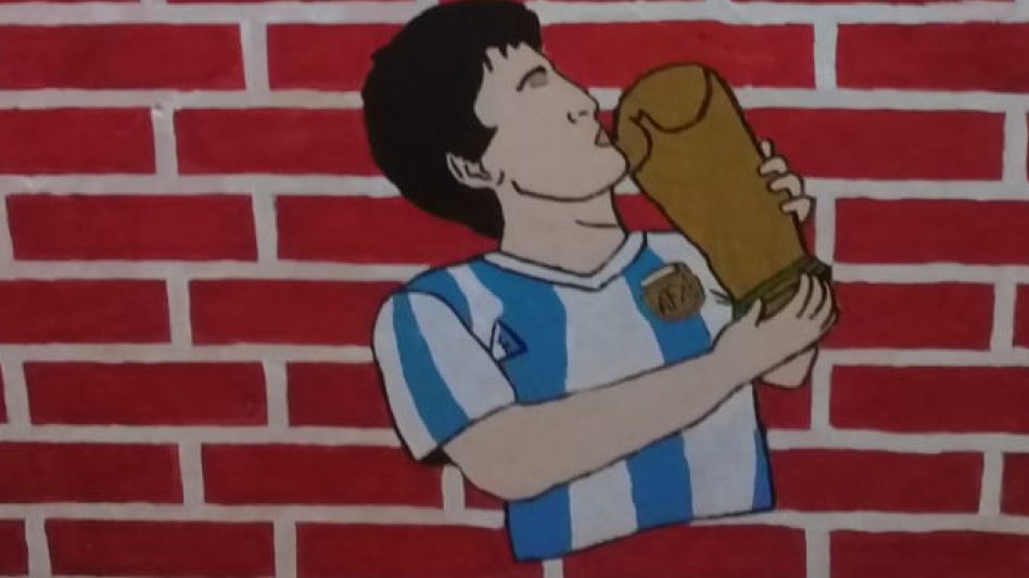 Un interno de la Unidad 28 Magdalena elaboró un dibujo como un tributo al capitán de la selección de fútbol de Argentina, campeona del mundo en 1986.