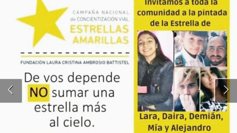  Pintarán estrellas amarillas para recordar a cinco víctimas de un siniestro vial 