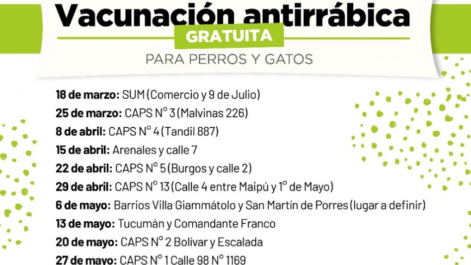 Vacunación antirrábica en Villa Piazza Centro