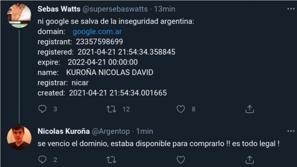 Un joven argentino fue dueño del dominio google.com.ar por pocas horas y provocó una revolución en redes