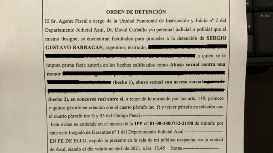 La orden de detención para el militar que ayer se suicidó. EPDS AZUL/PBA