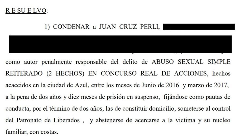Facsímil de una de las fojas de este fallo, que se tradujo en la condena para un azuleño por un caso de abuso sexual que había tenido como víctima a una nena.