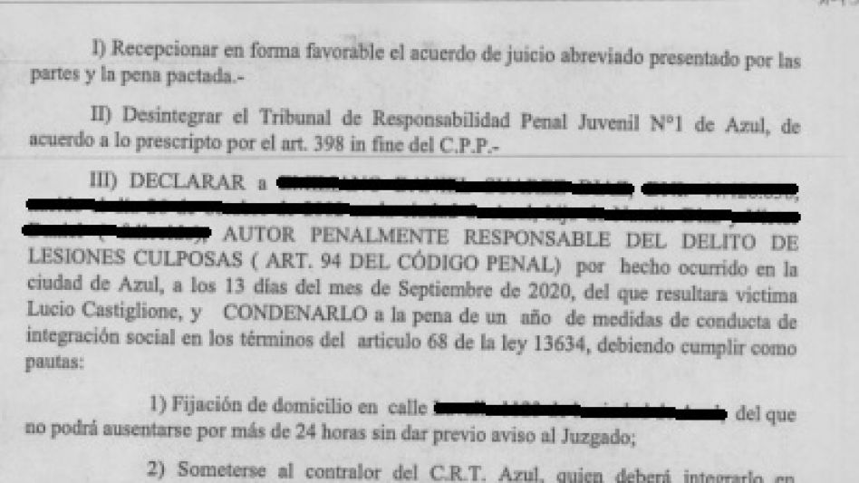 Facsímil de la parte resolutiva del fallo del juicio abreviado que terminó condenando al autor de este hecho. 