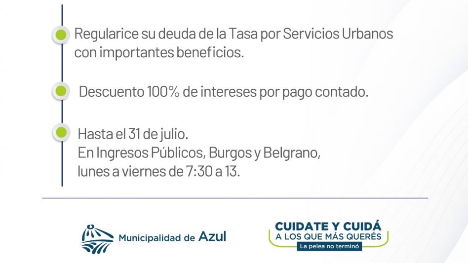 Beneficios para regularizar la deuda por Tasa Urbana