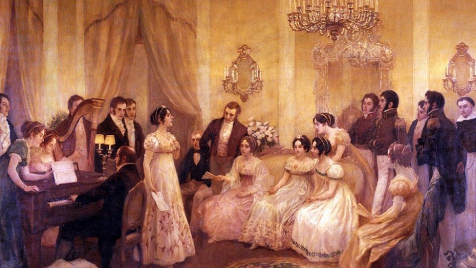 Mariquita Sánchez de Thompson y su vestido talle imperio en un óleo de Pedro Subercasseaux.