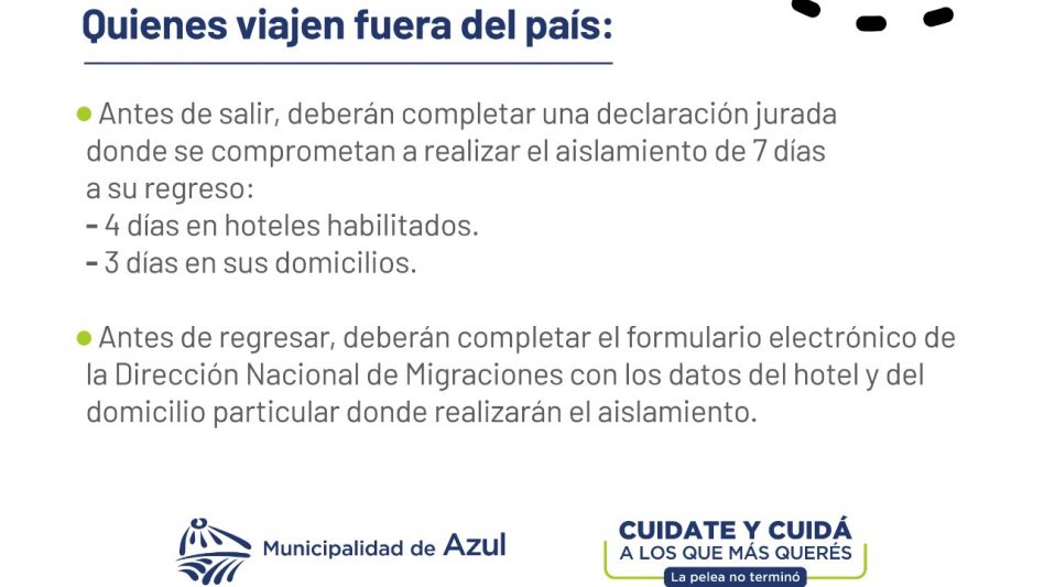Medidas de aislamiento para quienes viajen al exterior