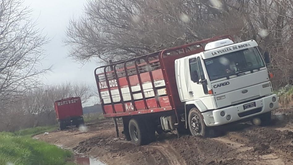 El camión con acoplado que fue infraccionado por circular en día de lluvia en la zona cercana a 16 de Julio.