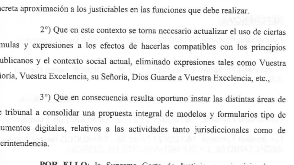  "Su Señoría" y conceptos similares, excluidos del lenguaje judicial
