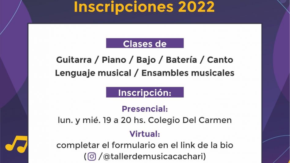Inscripción para el Taller Municipal de Música de Cacharí