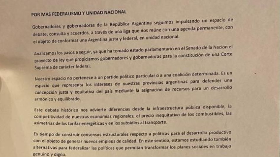 Por más Federalismo y Unidad Nacional