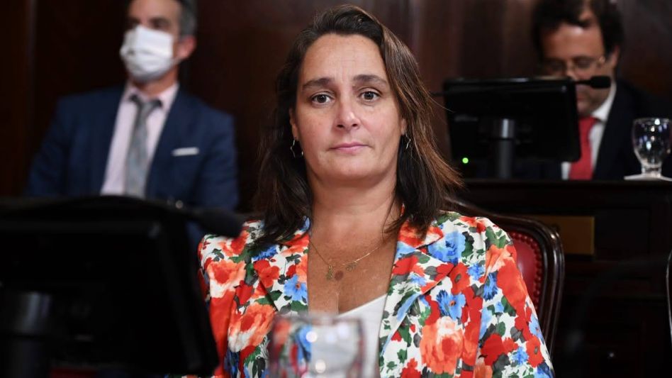 La senadora de Juntos-GEN Lorena Mandagarán durante una de las sesiones en la cámara alta de la legislatura bonaerense.    PRENSA/JUNTOS-GEN