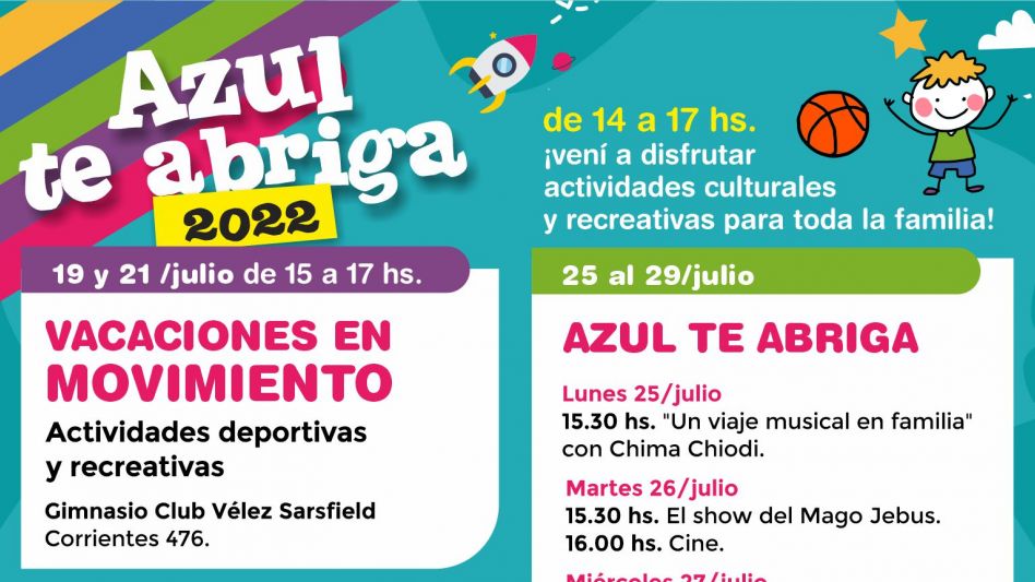 Azul te abriga, una opción, desde la Municipalidad de Azul, para estas vacaciones de invierno.  