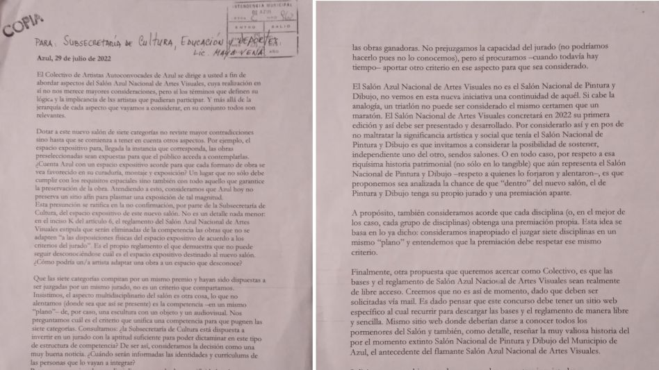 La nota enviada a Maya Vena de parte de los Autoconvocados.   