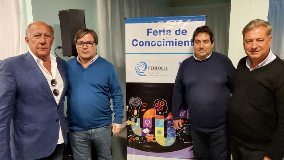 Raúl Guiot, secretario de Cultura y Educación de FAECyS, Jorge Ferrarello secretario general de AECA, Sergio Cornec secretario gremial de AECA, y Guillermo Bianchi.