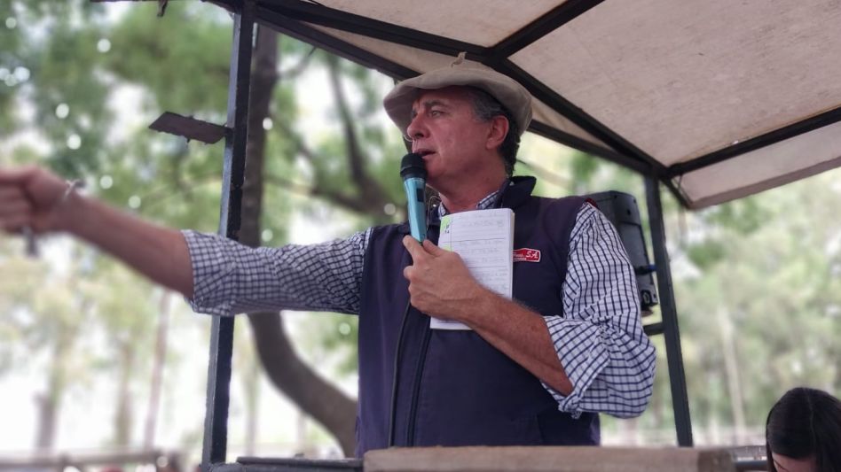El martillo de Juanchi Wallace en un remate espectacular. Desde la firma se emitió un saludo hacia toda la comunidad azuleña, con el deseo de un mejor y próspero 2023. GENTILEZA ZONA CAMPO