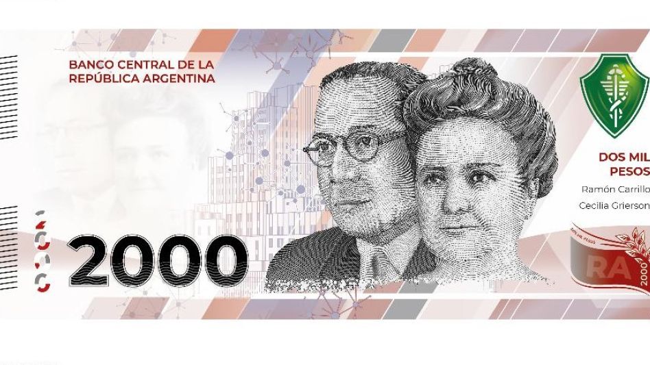 Anverso del billete de 2 mil pesos que, desde mediados de año, circulará en nuestro país.