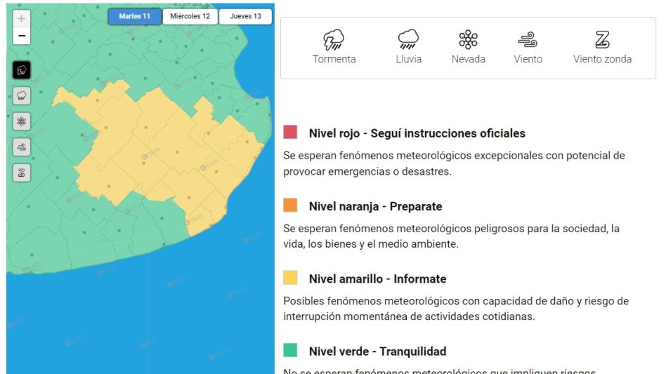 Alerta amarilla por tormentas para el centro y el sudeste de la provincia de Buenos Aires