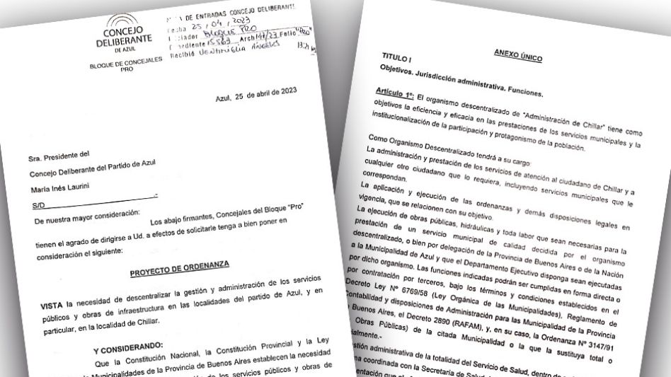 Facsímil del proyecto de ordenanza de los concejales del PRO, Ortíz y Mansilla.