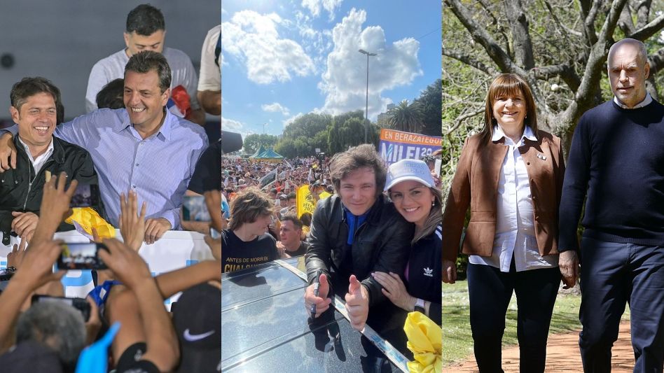 Final de campaña: Kicillof y Massa sin CFK; Milei de caravana y Bullrich se "larretiza"