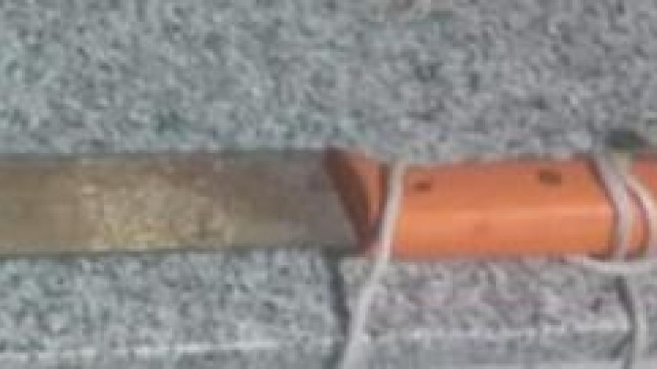 Un machete con una hoja de medio metro de largo. Lo recogió personal policial en el marco de lo que fueron estos incidentes, sucedidos sobre la calle Rauch entre Amado Diab y Salta.