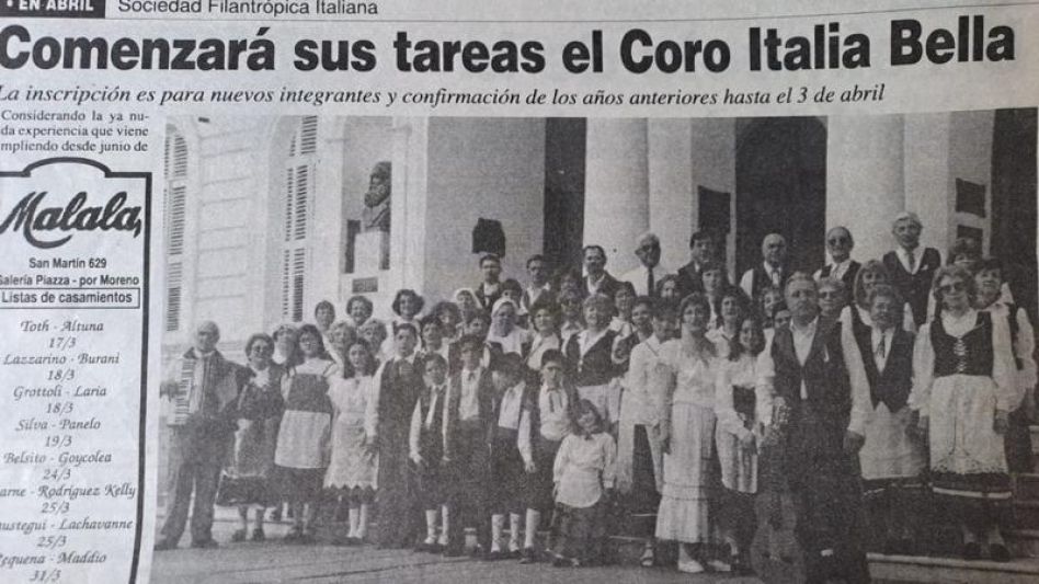 Un artículo publicado en este diario cuando se anunció el inicio del Coro Italia Bella. 