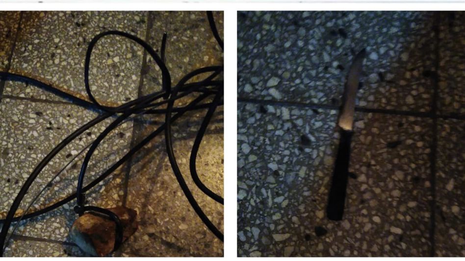 Cables y un cuchillo, hallados en poder de un menor que había sido retenido. FOTO: CPA/PBA