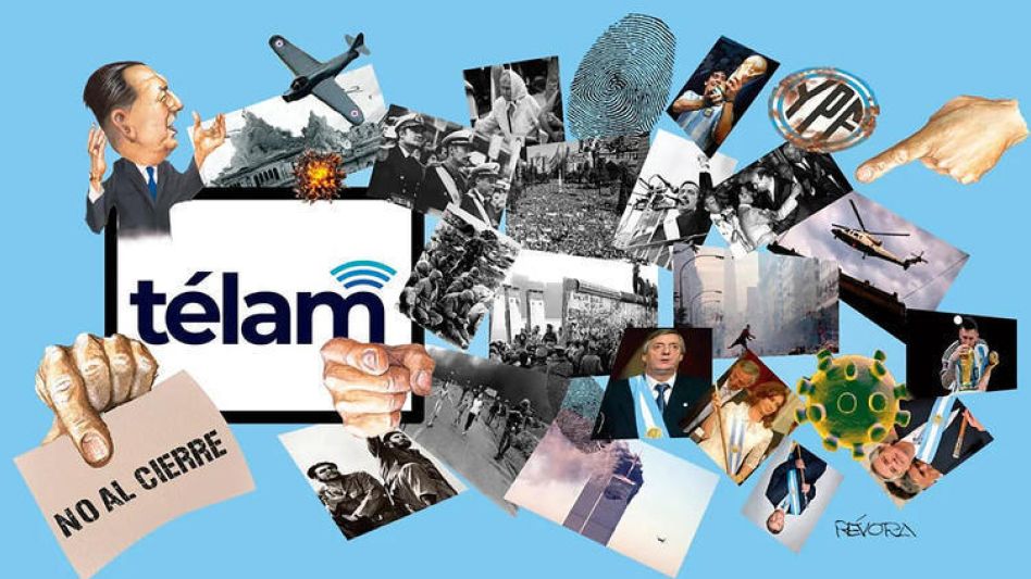 La agencia Télam, a modo de gráfico de un conflicto que aún persiste entre sus trabajadores y el actual Gobierno nacional.  TÉLAM