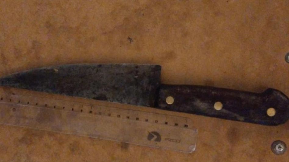 Un cuchillo. Lo incautó la Policía en poder del investigado, que sigue detenido. Ayer un juez de Garantías rechazó un pedido para que recuperara la libertad.  PBA