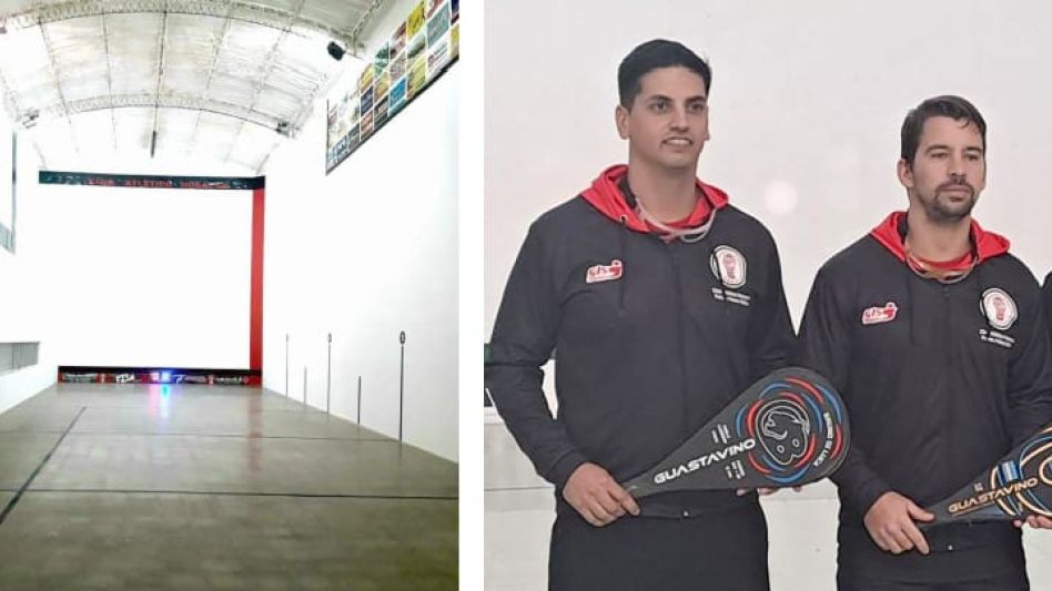 Pelota paleta: la redondita volverá a picar en el trinquete del Club Huracán de Chillar, que estará representado por Bruno Di Luca (izquierda) y Facundo Andreasen (derecha).  GENTILEZA HURACÁN