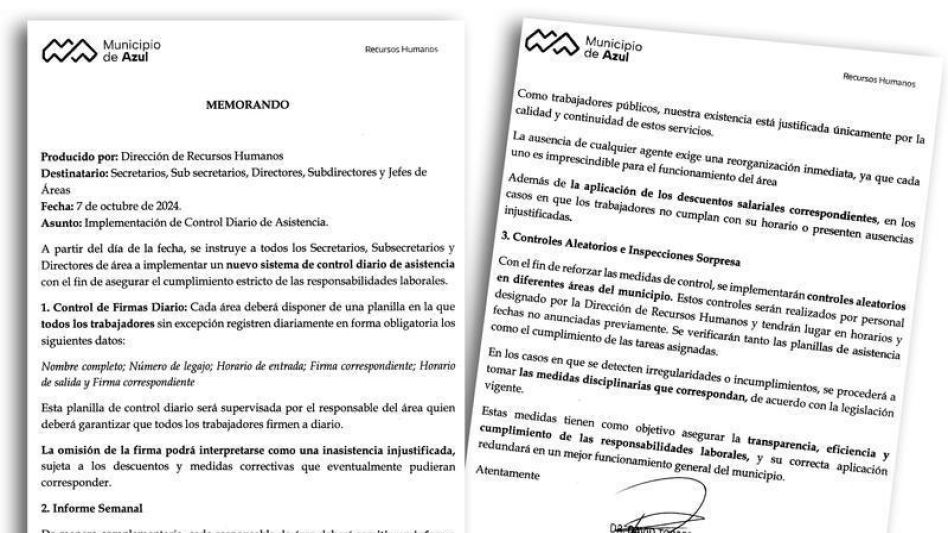 Facsímil del memorando emitido por la Dirección de Recursos Humanos del municipio.
