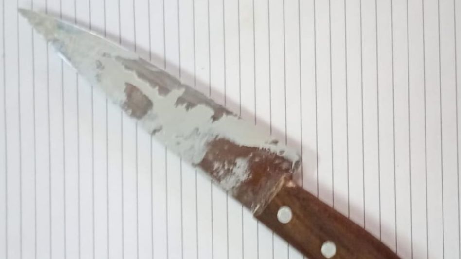 La cuchilla que personal policial secuestró en la casa donde vive el acusado de haber amenazado a su ex pareja. FOTO: PBA