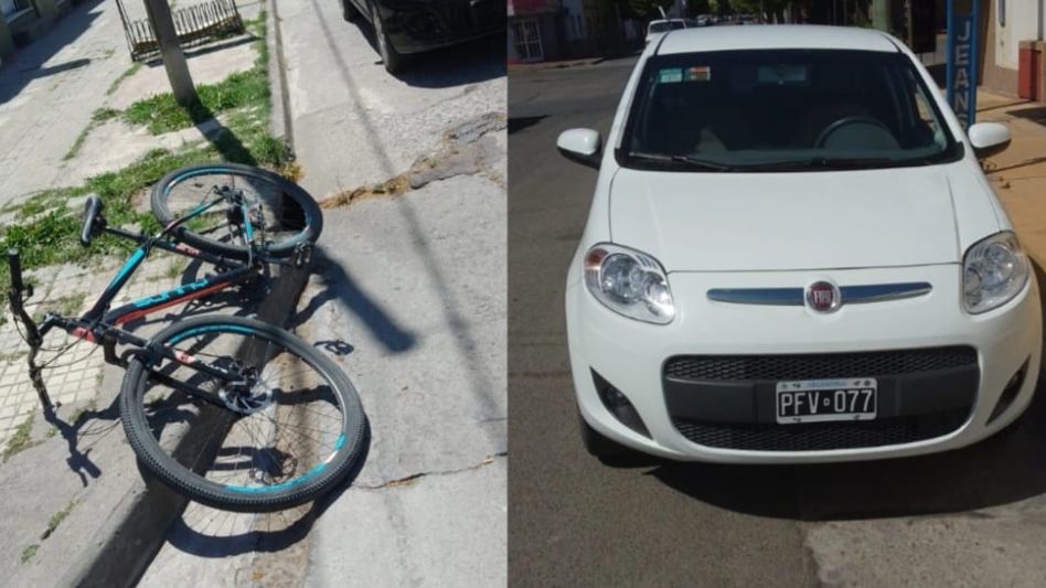 Una bicicleta y un auto, los rodados implicados en un choque sucedido en Avenida Perón y Rauch. FOTO: EPDS AZUL/PBA
