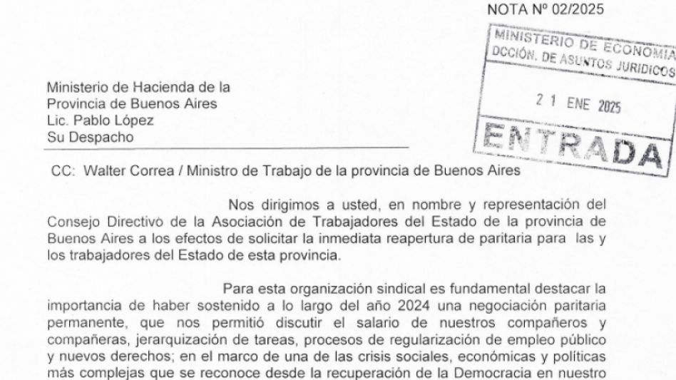 Desde ATE se realizó una presentación ante el ministerio de Hacienda bonaerense solicitando 