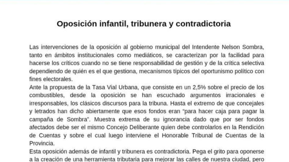 Duro pronunciamiento del PJ Azul contra la  "oposición infantil, tribunera y contradictoria"