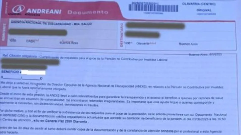 Desde la ANDIS se enviaron cartas documento citaciones oficiales para auditorías médicas que son enviadas con direcciones erróneas o inexistentes. GENTILEZA VERTE