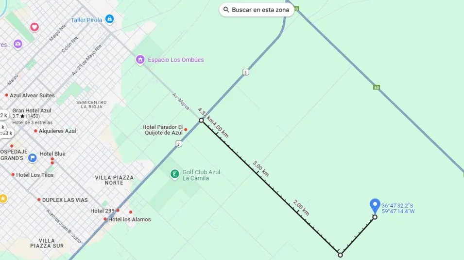 La ubicación del lugar donde fue encontrada muerta la mujer a la que buscaban desde este viernes. 