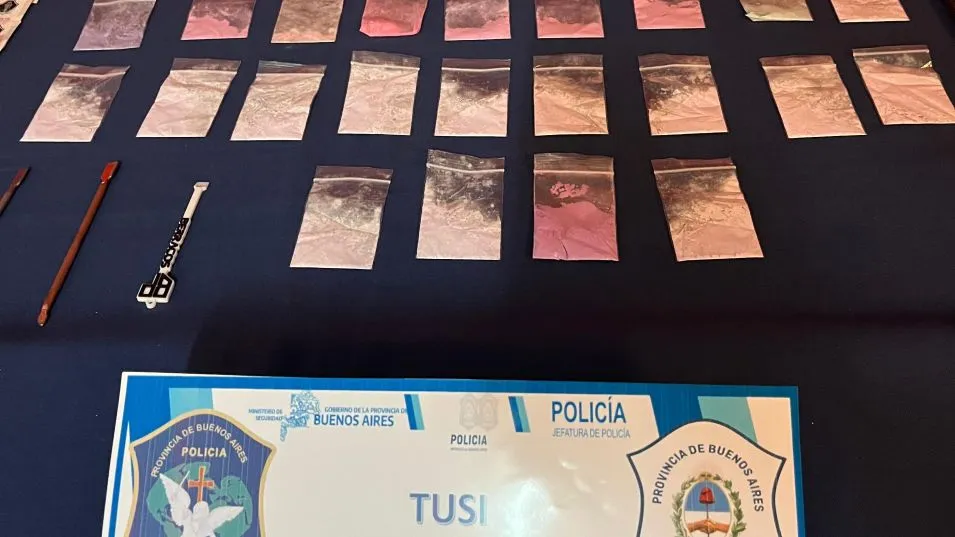 Tusi, o ?cocaína rosa?, una de las drogas halladas en poder de los investigados. FOTO: DROGAS ILÍCITAS AZUL/PBA